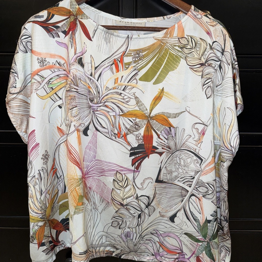 Bryn Walker Bess Shirt Womens Colorful Tropical Floral Boxy Fit Blouse Medium